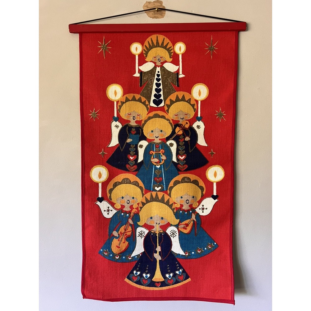 Mid Century Christmas Wall Hanging Angels w Candles Sodahl Denmark/Danish MCM